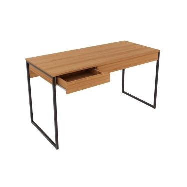 Imagem de Mesa Secretária Escritório Me4156 C/ 1 Gaveta Amêndoa/preto - Tecno Mobili
