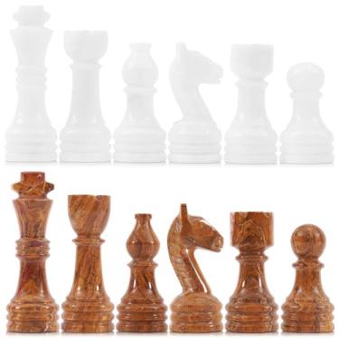 Imagem de Marble Chess Pieces 3.5 Inch King Handmade White and Dark Brown 32 Chess Figures for Board Games, Suitable for Travel Game