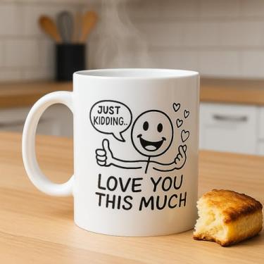 Imagem de Caneca de café engraçada dedo médio - Copo de cerâmica assado de 325 ml | Caneca de design frente e verso humor humor de escritório para reunião Zoom | Presente de alívio de estresse para casais