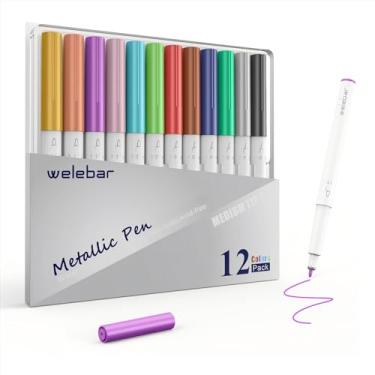 Imagem de Welebar Conjunto de 12 canetas metálicas, compatível com Cricut Maker 3/Maker 4/Maker/Explore 3/Explore 4/Air 2/Air, marcadores de tinta metálica para escrever, desenhar, convites, envelope