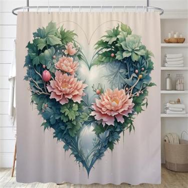 Imagem de Cortina de chuveiro de flores, Cortina de chuveiro floral, Cortina de banheiro de flores e plantas, Casa, SK5128, L90 x A180 cm, 35 x 70 pol.