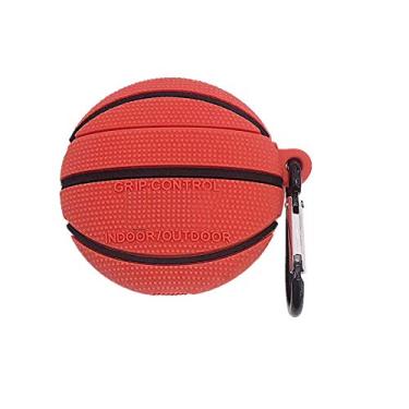 Imagem de Capa de silicone para AirPods 2 e 1, capa de borracha macia protetora de basquete com chaveiro para meninas e meninos (capa de basquete)