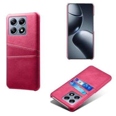 Imagem de Capas Compatível com Xiaomi 14T PRO,Caso de couro PU-Tampa de telefone a prova de choque com 2 slots de cartão,Proteção anti-impressão digital e anti-gota-Rose Red