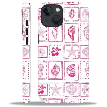 Imagem de ZHEGAILIAN Capa compatível com iPhone 13/14, capa de telefone com design de carimbos de cereja de concha rosa, camada dupla mista + creme protetor de choque TPU de silicone macio