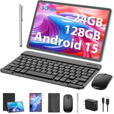 Imagem de tablet Android, tablet Android 14 de 11 polegadas com teclado, 12 GB+128 GB, 1 TB Expand, 8000 mAh, 5 MP+13 MP, 2,4 G e 5G WiFi, ecrã táctil IPS, certificado GMS, tablets 2 em 1 com capa,