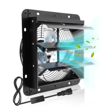 Imagem de Aibabcue Exaustor de obturador de 25 cm, ventilador de montagem na parede com interruptor ON/OFF, ventilador de ventilação de galinheiros de sótão para estufa, empena, celeiro, garagem, ventiladores