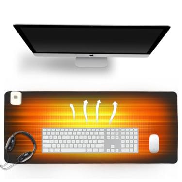 Imagem de Ysenchan Almofada de mesa aquecida com 5 níveis de calor e desligamento automático – Mouse pad grande de couro PU, tapete de teclado e superfície de escrita, 80 cm x 33 cm, preto