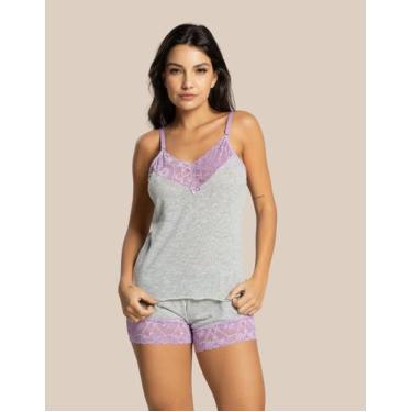 Imagem de Baby Doll Priscila Short Dool Pijama Rendado De Malha Confortável Dia 