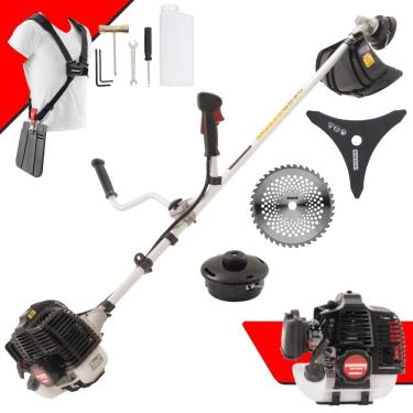 Imagem de Roçadeira Podador de Grama KW52-LE Kawashima À Gasolina 2 Tempos 52cc 2,5HP Alta Rotação Completo Com Carretel Nylon + Faca 3 Pontas + Faca 40 Dentes