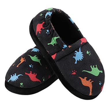 Imagem de Pantufas Infantis Infantis Infantis Infantis para Casa Interior Antiderrapante Macio Quente Espuma de Memória Dinossauro Azul Escuro, Preto, 9-10 Toddler