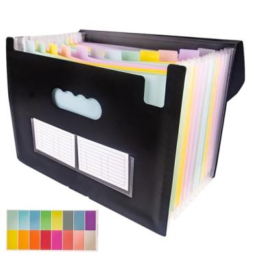 Imagem de Muswarm Pasta sanfonada com etiquetas, tamanho A4, 13 bolsos, organizador de arquivos expansíveis, organizadores de documentos portáteis para recibo de notas de papel, material de escritório escolar