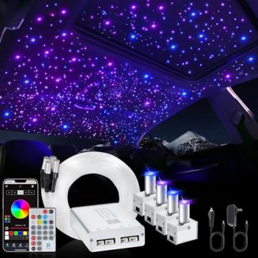 Imagem de Kit de forro de teto de luz estelar de carro dividido em 4 cores 12W 800 peças x 0,10 cm x 3 m com controle remoto APP e RF, luzes de teto estrelas, fios de fibra óptica RGBW, luzes de teto estrela