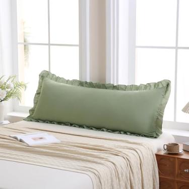 Imagem de Merryword Capa de travesseiro de corpo verde abacate 50,8 x 137,2 cm fronha de travesseiro longo babados shabby chic com franjas decoração corpo babados fronha fofa