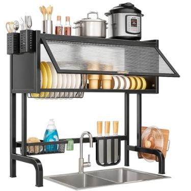 Imagem de escorredor de louças pratos grande suspenso otimizador de espaço preto premium com porta tipo armario (BRANCO)