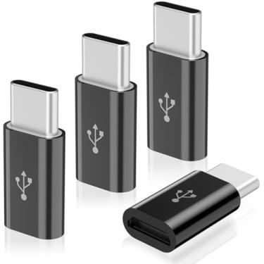 Imagem de Pacote com 4 adaptadores micro USB para USB C, micro-USB fêmea para USB-C macho OTG compatível com telefones Samsung Galaxy S10, S9, S8 Plus, Note 9 8, MacBook, LG V30 G5 G6, Moto Z2 Play Tipo-C