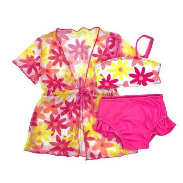Imagem de Kit Biquíni + Kimono Saída De Praia Tule Floral Infantil - Fofotinhos,