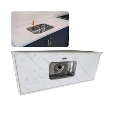 Imagem de Pia Cozinha Mármore Branco 120cm Cuba Rasa Acabamento Simple - Rainha 