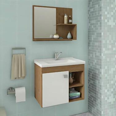 Imagem de Conjunto Gabinete de Banheiro com Cuba Mármore e Espelheira - Rainha d