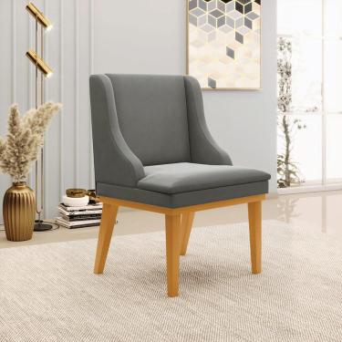 Imagem de Cadeira Decorativa Sala de Jantar Base Fixa de Madeira Firenze Suede Grafite/Castanho G19 - Gran Belo
