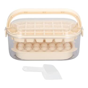 Imagem de 2 bandejas quadradas redondas para cubos de gelo com tampa e caixa para freezer com pá para fazer 54 cubos de gelo (bege)