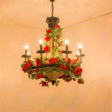 Imagem de Candelabro retrô americano LED Estilo industrial Criatividade Corda de cânhamo Música Restaurante Bar Cafeteria Leite Chá Loja Roupas Plantas Verdes Decoração Pingente Luz (F 8 luzes)
