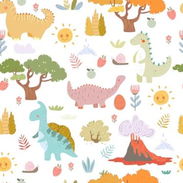 Imagem de VaryStyle Papel de parede fofo de dinossauro, papel de parede engraçado infantil para quarto de bebê 45 x 299 cm, papel de contato com estampa de desenho animado autoadesivo removível para armários de