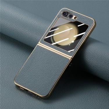 Imagem de Capa de telefone dura de couro para Samsung Galaxy Z Flip 5 Flip5 5G Capa de outono, azul, para Galaxy Z Flip5