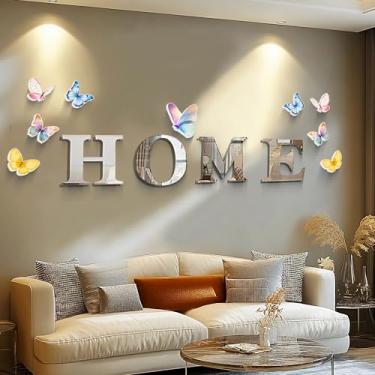 Imagem de Adesivos de parede 3D prateados com letras para casa espelhos acrílicos grandes e modernos decalques de parede para sala de estar, quarto, sala de jantar, decoração