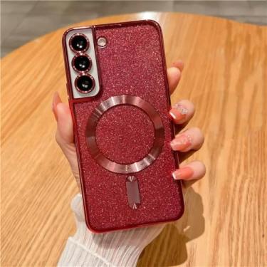 Imagem de Capa de telefone com brilho magnético chapeado para samsung galaxy s24 s23 s21 fe s22 plus ultra macio tpu capa traseira, vermelho, para samsung s24 plus