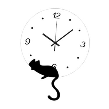Imagem de MotiveTech Relógio de parede de gato, decoração simples, silencioso, arte única, elegante, versátil, ornamento, relógio decorativo para escritório, quarto, casa, Gato Inferior Esquerdo