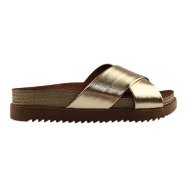 Imagem de Moleca, Tamanco Papete Fem Moleca Cruzado Dourado/Camel 5500.215 Tamanho:38;Cor:Marrom;Gênero:Feminino