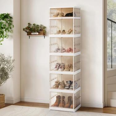 Imagem de MGWILL Sapateira dobrável, organizadores de sapatos dobráveis para armário, caixa de armazenamento de sapatos de plástico para entrada, compartimentos grandes empilháveis para armário de tênis