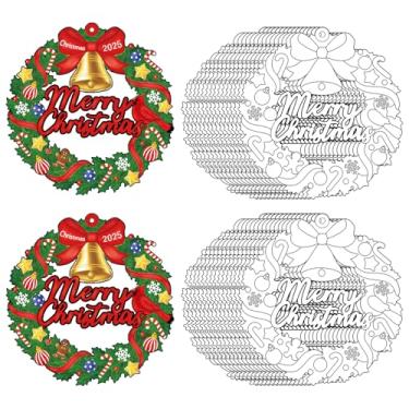 Imagem de Sereliy 24 peças de artesanato para colorir de Natal para crianças, pinte seu próprio artesanato de Natal, guirlanda de Natal de papel DIY para jogos de atividades em sala de aula. (Sino)