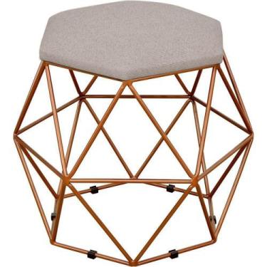 Imagem de Puff Aramado Bronze Six L02 Linho Bege - LYAM DECOR