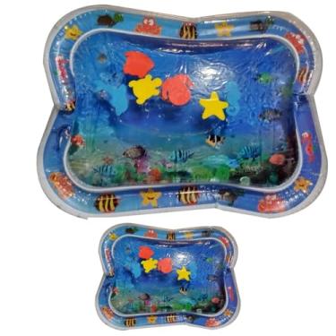 Imagem de Tapete Inflável Infantil Aquático, PVC Atóxico, 69x50x8cm, Temática Fundo do Mar, Azul, para Bebês +2 Meses, Estimulação Sensorial e Motora