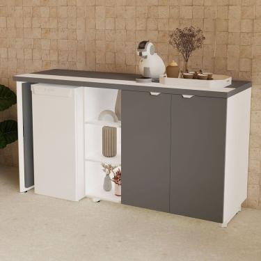 Imagem de Aparador Frigobar Embutir Esquerdo Armário 2 Portas com Pés em Metal Corporate Cinza Sagrado / Branco