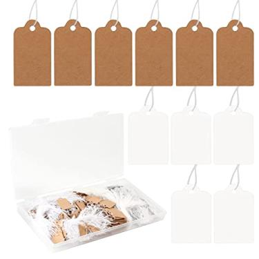 Imagem de 500 etiquetas kraft com cordão, etiquetas de papelão em branco de 2,5 x 1,3 cm, etiquetas de preço penduradas para joias, roupas, lojas de varejo, marcação de velas (300 peças, marrom, 200 peças)