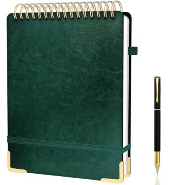 Imagem de Mousbull Caderno espiral A4, grande capa dura de couro, blocos de esteno encadernados na parte superior, 240 páginas, papel pautado de 100 g/m², caderno para canhotos para trabalho, escola, reunião
