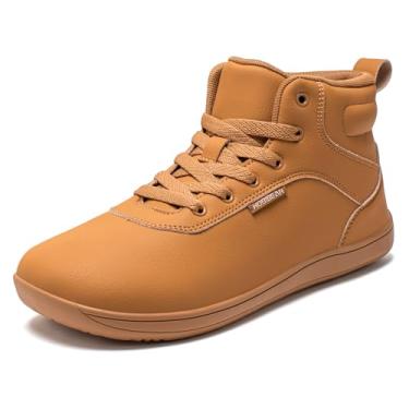 Imagem de HOBIBEAR Tênis feminino largo de cano alto | Bota masculina confortável forrada com malha | Sola minimalista sem queda, Marrom, 6 Wide Women/5 Wide Men