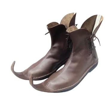 Imagem de Sapato de couro medieval Poulaine – Calçado masculino feito à mão para fantasia romana – LARP, Renascença e Reconstituição, Marrom, 46