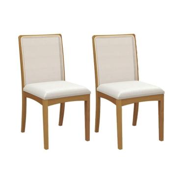 Imagem de Cadeira De Cozinha Lara 2cmm007ca Premium Madeira Maciça Kit 2 Un Carvalho-linho Bege Caqui-tela Bege - Kappesberg