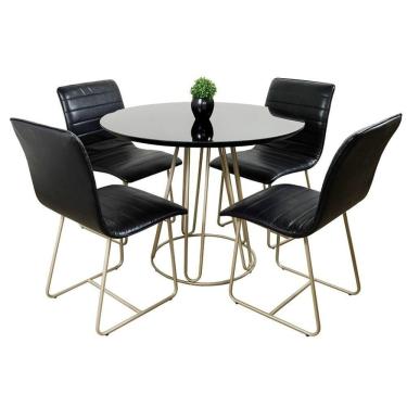 Imagem de Conjunto Sala De Jantar Rubi Preto Com 4 Cadeiras Cristal Couro Preto Base Champanhe