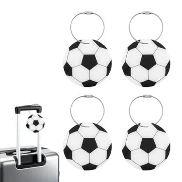 Imagem de Etiquetas de bagagem de futebol para mala de viagem, chaveiro de acrílico para viagem, etiqueta de bagagem, etiquetas de nome esportivas, com anel de metal, 4 peças, etiquetas de nomes de bagagem de