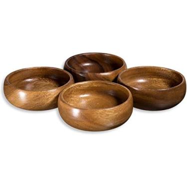 Imagem de Home Essentials Tigelas de madeira de acácia natural esculpida à mão com cabaça pequena S/4 ideal para aperitivos, molhos, molhos, nozes, doces, azeitonas, sementes, sobremesas e muito mais. Pequeno