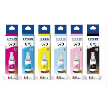 Imagem de Kit 6 Cores Tinta Epson 673 T673 Genuíno Para Impressora Ecotank L800 L805 L810 L850 L1800 6x70ml Venc. 12/2027