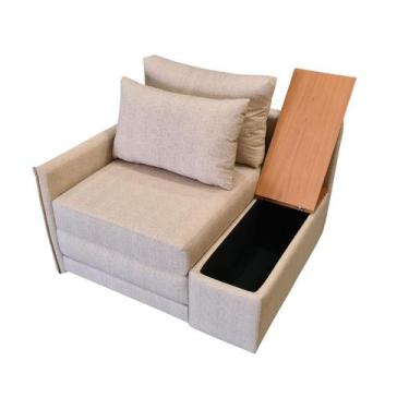 Imagem de Poltrona Cama Solteiro com Tampo Baú Lateral Direito Tecido Acquablock