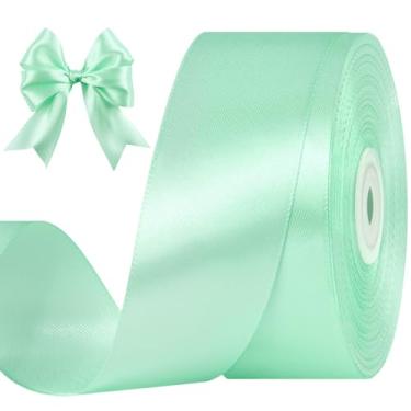 Imagem de CLUEWR Fita de cetim verde menta, 3,5 cm, 50 metros, rolo de fita de tecido sólido para buquês de flores, embrulho de presente, casamento, artesanato feito à mão