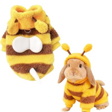 Imagem de Moletom com capuz quente de inverno para coelhos de estimação, fantasia fofa em forma de abelha adequada para coelhos, furões, gatinhos, filhotes e outros animais de estimação pequenos (GG)