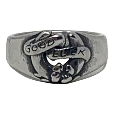 Imagem de ED HARDY Anel masculino de boa sorte de aço inoxidável prateado, Aço inoxidável, Sem pedra preciosa