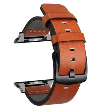 Imagem de XLCZMYL Pulseira de couro para relógio Ultra 2 de 49 mm, 9, 8, 7, 45 mm e 41 mm para IWatch séries 6, SE 5, 4, 44 mm, 40 mm, 40 mm, 42 38 mm, preto laranja, 38 mm, 40 mm e 41 mm